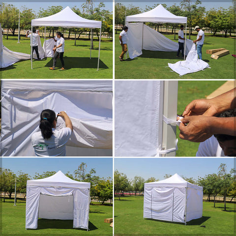 Waterproof white pop-up canopy with sidewalls