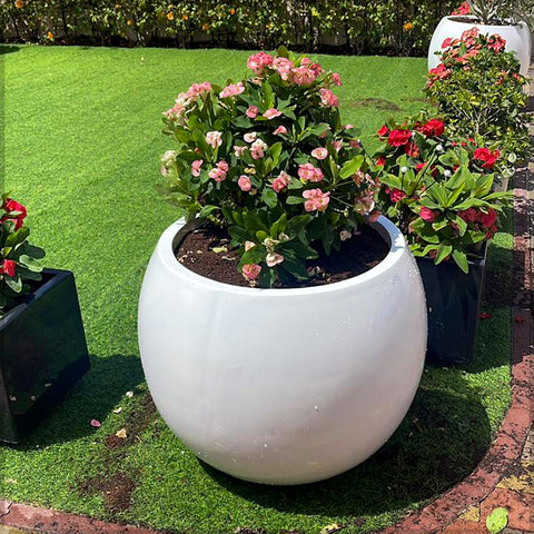 White Shiny Round Planter