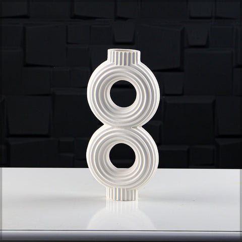 Decorative white ceramic ribbed vase for modern decor