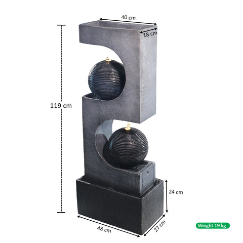 2Tier Water Fountain Modern Stacked Sphere Spillway Garden Decor with Pump and Light