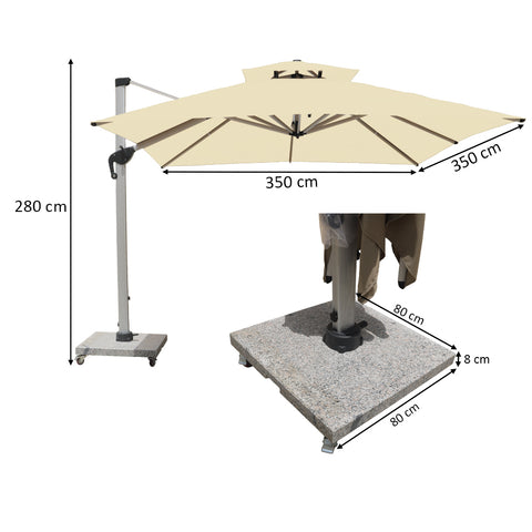 3.5m x 3.5m Outdoor Cantilever Square Umbrella with 120kg Marble Base