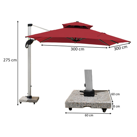 3m x 3m Cantilever Parasol Umbrella with 80kg Marble Base