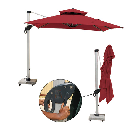 3m x 3m Cantilever Parasol Umbrella with 80kg Marble Base