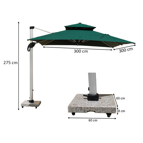 3m x 3m Cantilever Parasol Umbrella with 80kg Marble Base