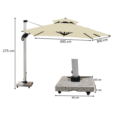 3m x 3m Cantilever Parasol Umbrella with 80kg Marble Base