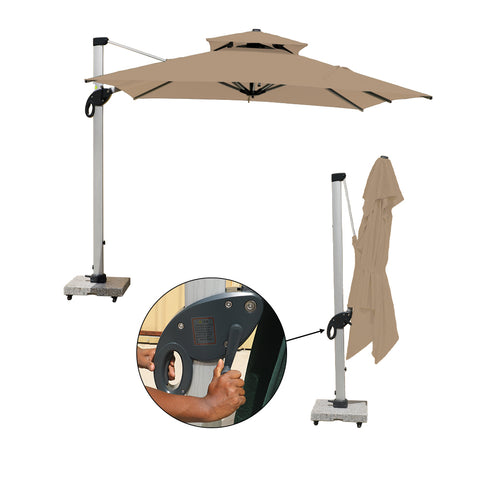 3m x 3m Cantilever Parasol Umbrella with 80kg Marble Base