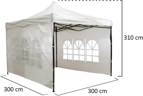 Heavy-duty pop up canopy tent with sides offering shelter at a trade show