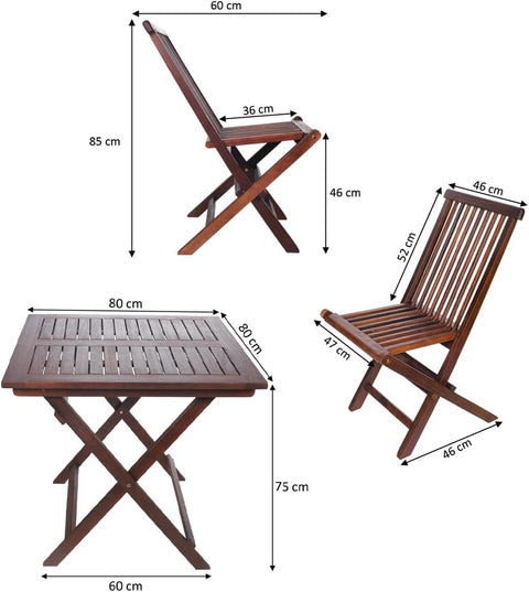 Dining table and chairs set of 3 in solid wood for outdoor use