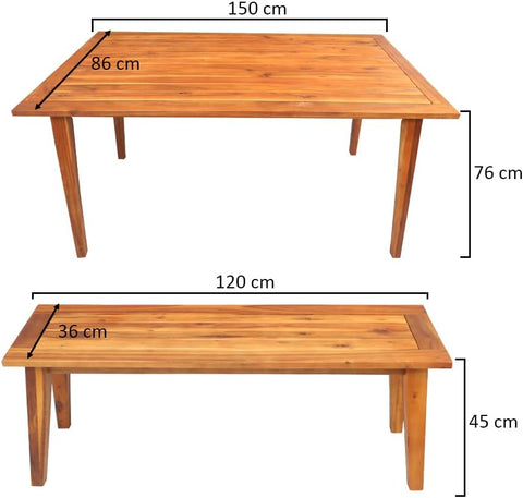 Stylish outdoor acacia wood dining set with matching bench