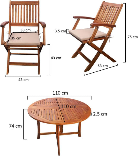 Outdoor wooden furniture set with table and chairs for garden