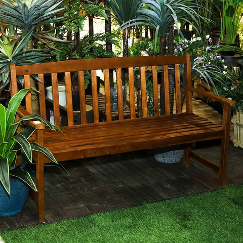 wooden bench with backrest