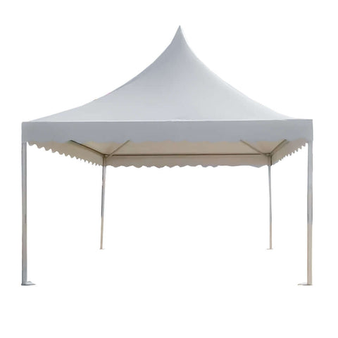 White commercial event tent with sturdy steel frame