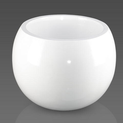 White shiny round planter for plants