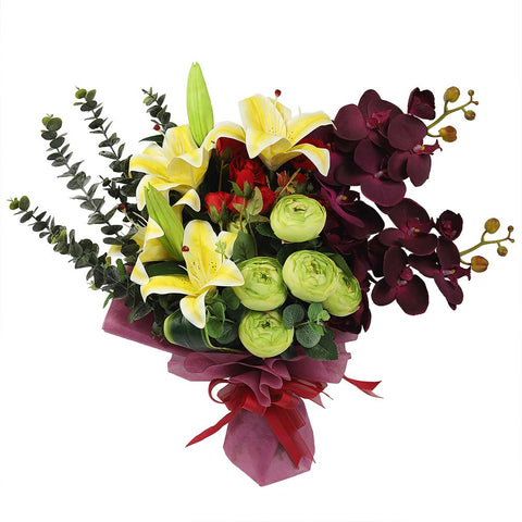 Artificial Orchid Peony Flowers Bouquet