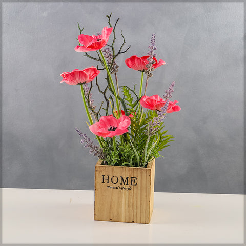 Square wooden flower vase for floral arrangements