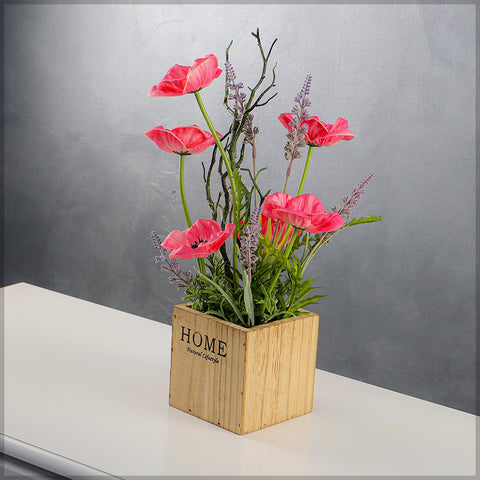 Wooden vase in square shape for decoration