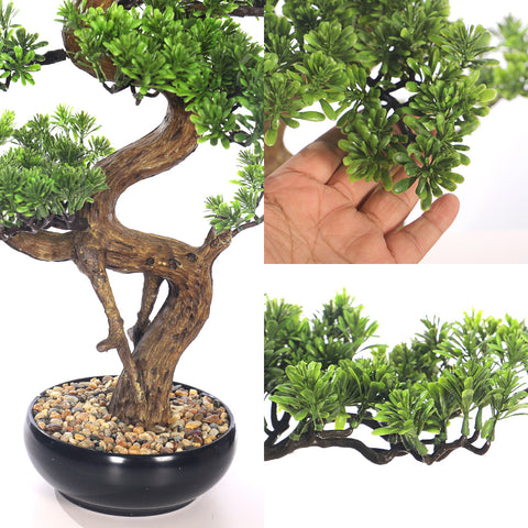 Black pot artificial bonsai tree