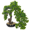 Artificial pine bonsai plant in black pot