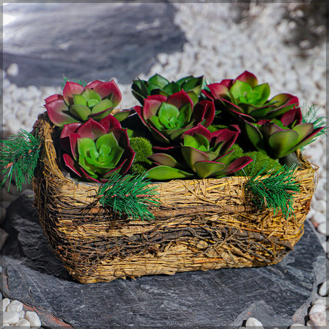 Elegant raffia basket planter