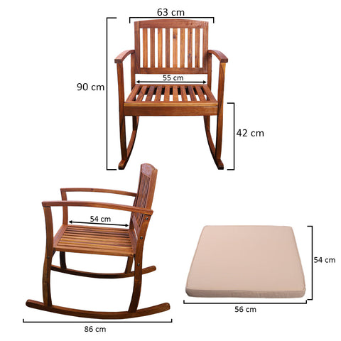 wooden rocking chair with cushions