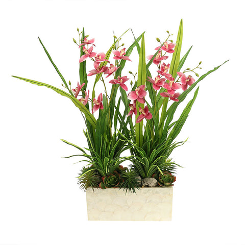 Faux broad leaf coral tree plant for home decor