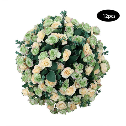 Artificial Silk Mini Rose Flowers Green-White