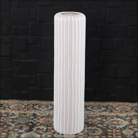 Ceramic White Floor Vase With Groove Texture