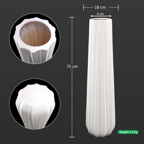 White Ribbed Ceramic Floor Vase