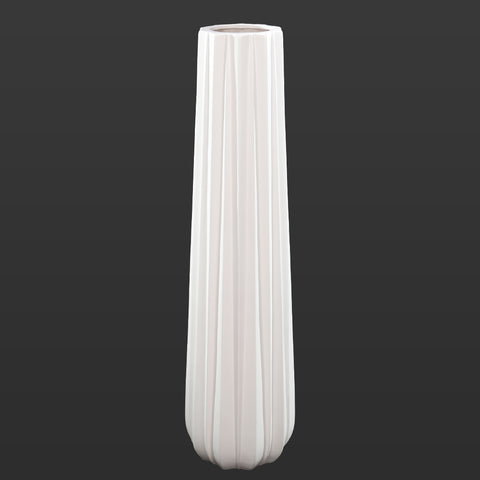 White Ribbed Ceramic Floor Vase