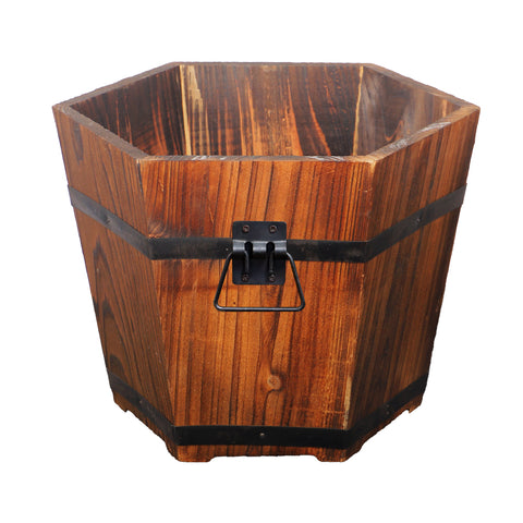 Wooden flower pot in hexagon shape