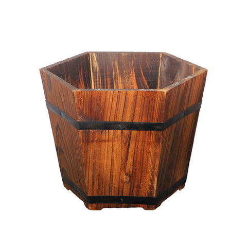 Hexagon shape wooden pot