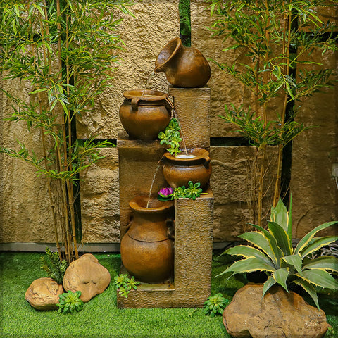 4 Tiered Floor Standing Water Fountain for Garden and Home Decor