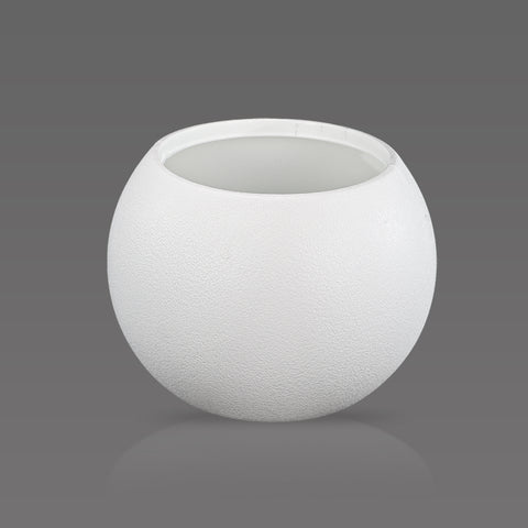 White spherical plastic planter