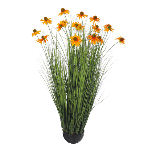 Artificial Grass Plant with Lifelike Silk Flowers