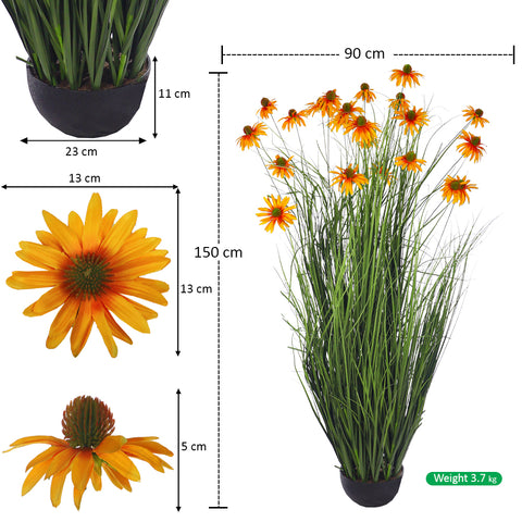 Artificial Grass Plant with Lifelike Silk Flowers