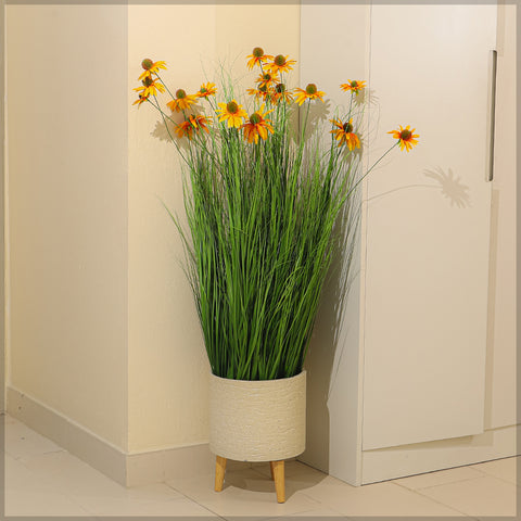 Artificial Grass Plant with Lifelike Silk Flowers