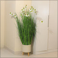 Artificial grass plant with silk flowers