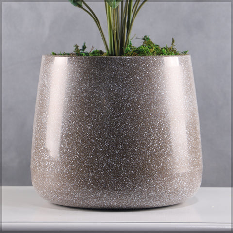 Brown with Small White Print Plastic Planter