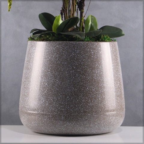 Brown with Small White Print Plastic Planter