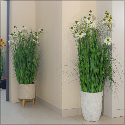 Artificial Grass Plant with Lifelike Silk Flowers