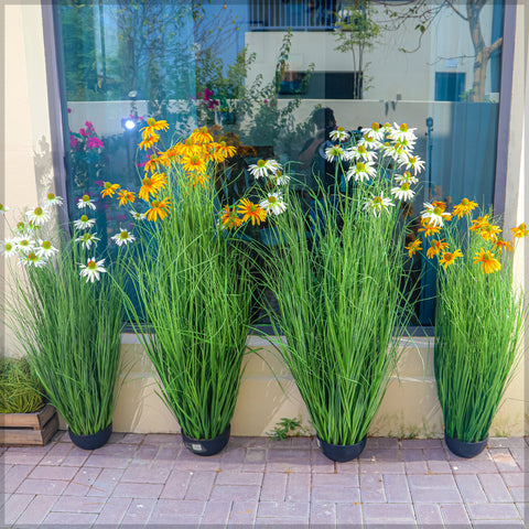 Artificial Grass Plant with Lifelike Silk Flowers