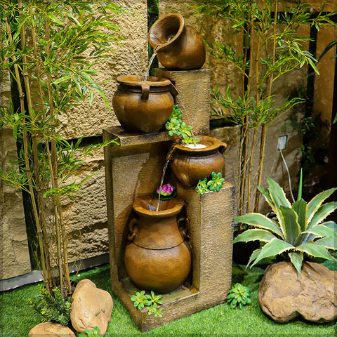 4 Tiered Floor Standing Water Fountain for Garden and Home Decor