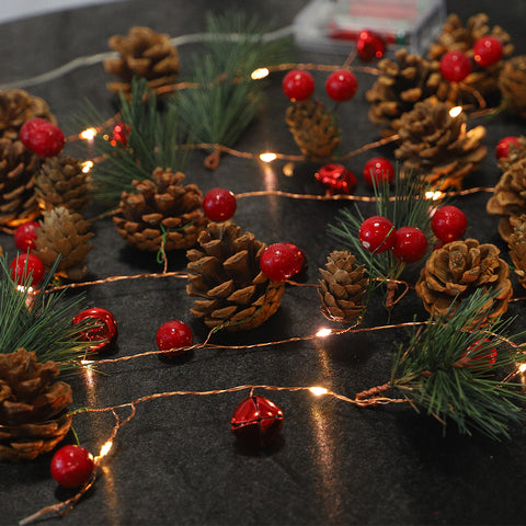 Christmas LED Lights String With Pinecones and Berry