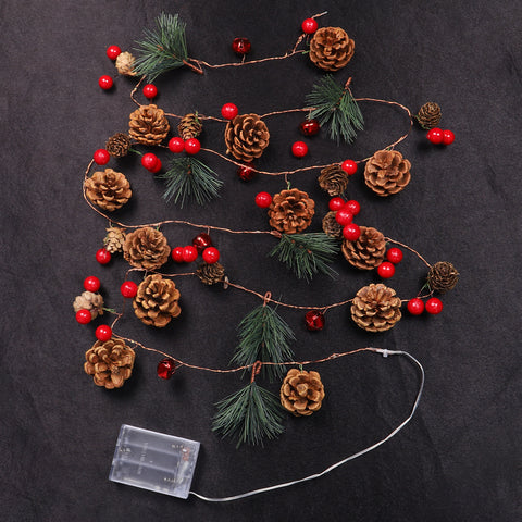 Christmas LED Lights String With Pinecones and Berry