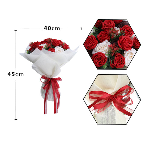 Stunning Valentines Forever White Red Roses Bouquet