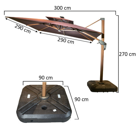 Outdoor patio umbrella with solar lights illuminating at night