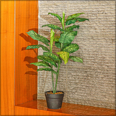 Lifelike artificial dieffenbachia plant in a modern living room