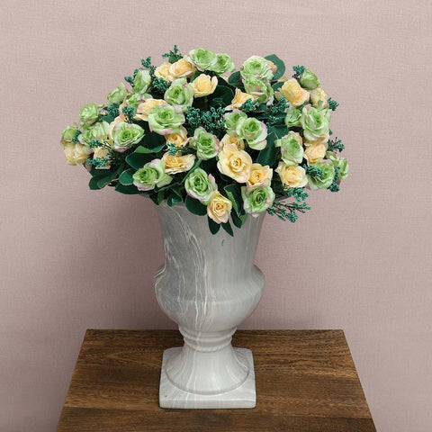 Artificial Silk Mini Rose Flowers Green-White