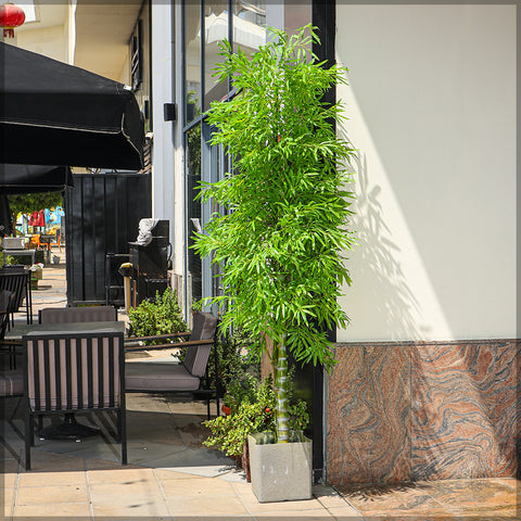 Close-up of artificial bamboo stalks with lifelike details