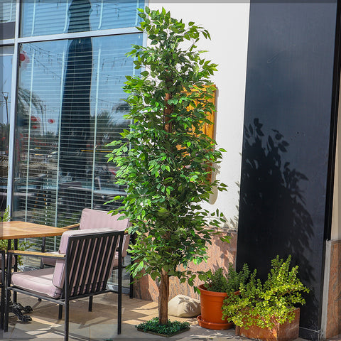 Faux ficus tree with lush green leaves